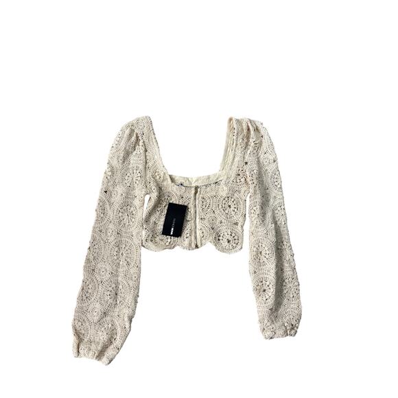 Fashion Nova Tan Lace Crop Top - NWT- Size XS - Picture 2 of 3